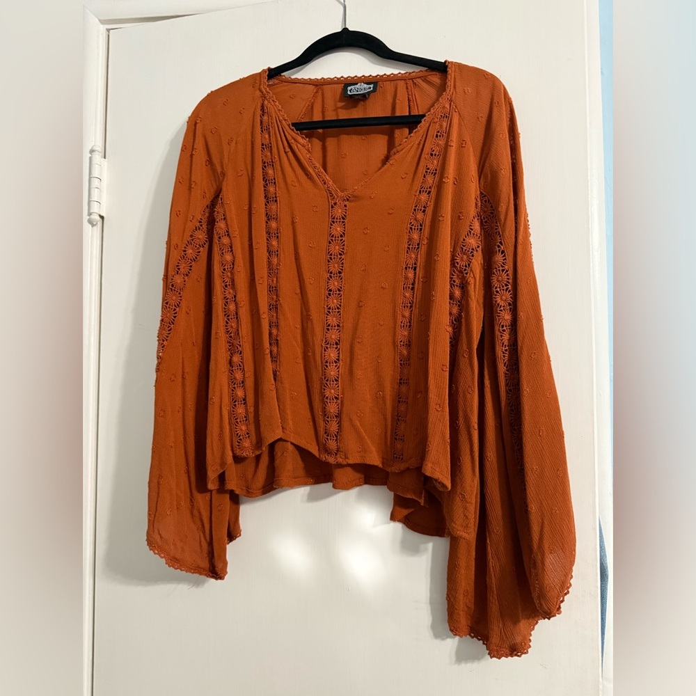 Angie Boho Brown Women's Top - L